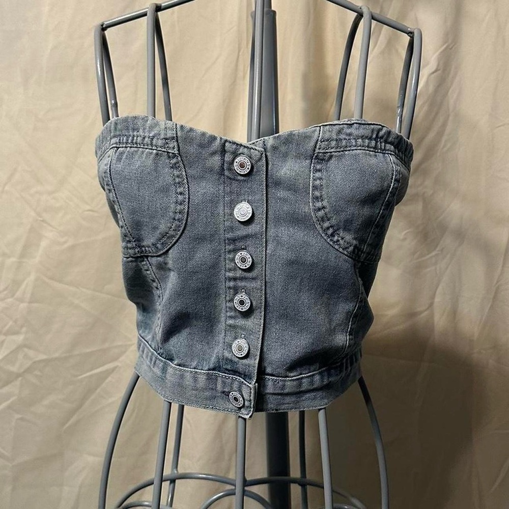 Denim Bustier Tube Top Strapless Button Up Corset